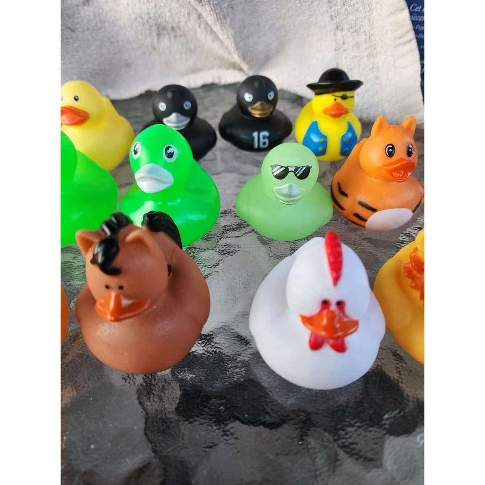 Lot of 12 Rubber Ducks Glow In Dark Kangaroo Chicken Horse Tiger Lion Black 16